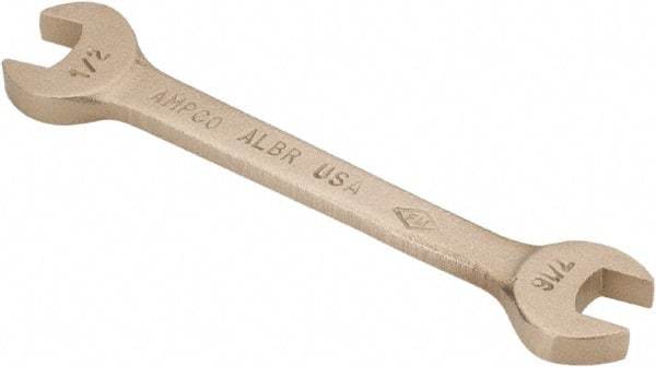 Ampco - 7/16" x 1/2" Nonsparking Open End Wrench - 5" OAL, Double End, Plain Finish, 15° Head Angle - Exact Tool & Supply