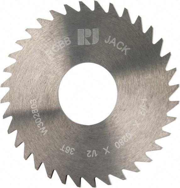 RobbJack - 1-1/2" Diam x 0.028" Blade Thickness x 1/2" Arbor Hole Diam, 36 Tooth Slitting and Slotting Saw - Arbor Connection, Right Hand, Uncoated, Solid Carbide, Concave Ground - Exact Tool & Supply