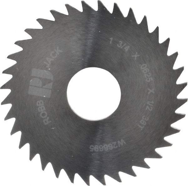 RobbJack - 1-3/4" Diam x 1/16" Blade Thickness x 1/2" Arbor Hole Diam, 36 Tooth Slitting and Slotting Saw - Arbor Connection, Right Hand, Uncoated, Solid Carbide, Concave Ground - Exact Tool & Supply