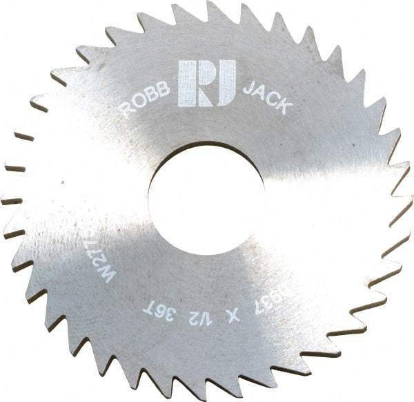 RobbJack - 1-3/4" Diam x 0.0937" Blade Thickness x 1/2" Arbor Hole Diam, 36 Tooth Slitting and Slotting Saw - Arbor Connection, Right Hand, Uncoated, Solid Carbide, Concave Ground - Exact Tool & Supply