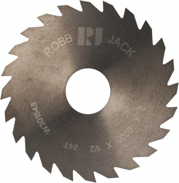 RobbJack - 2" Diam x 0.02" Blade Thickness x 1/2" Arbor Hole Diam, 24 Tooth Slitting and Slotting Saw - Arbor Connection, Right Hand, Uncoated, Solid Carbide, Concave Ground - Exact Tool & Supply