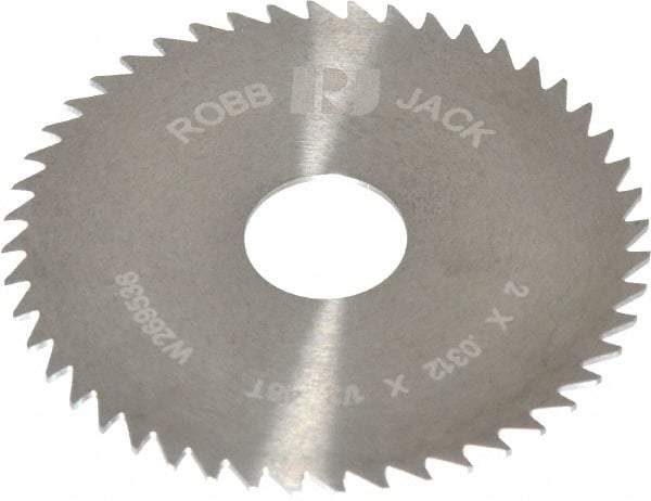 RobbJack - 2" Diam x 0.0312" Blade Thickness x 1/2" Arbor Hole Diam, 48 Tooth Slitting and Slotting Saw - Arbor Connection, Right Hand, Uncoated, Solid Carbide, Concave Ground - Exact Tool & Supply