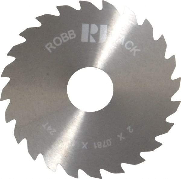 RobbJack - 2" Diam x 0.0781" Blade Thickness x 1/2" Arbor Hole Diam, 24 Tooth Slitting and Slotting Saw - Arbor Connection, Right Hand, Uncoated, Solid Carbide, Concave Ground - Exact Tool & Supply