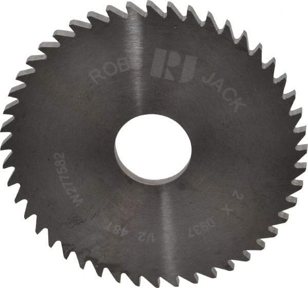 RobbJack - 2" Diam x 0.0937" Blade Thickness x 1/2" Arbor Hole Diam, 48 Tooth Slitting and Slotting Saw - Arbor Connection, Right Hand, Uncoated, Solid Carbide, Concave Ground - Exact Tool & Supply