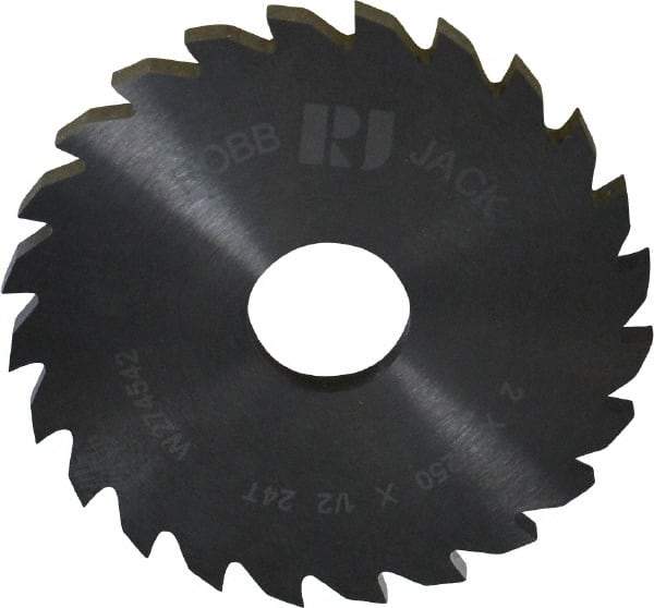 RobbJack - 2" Diam x 1/8" Blade Thickness x 1/2" Arbor Hole Diam, 24 Tooth Slitting and Slotting Saw - Arbor Connection, Right Hand, Uncoated, Solid Carbide, Concave Ground - Exact Tool & Supply