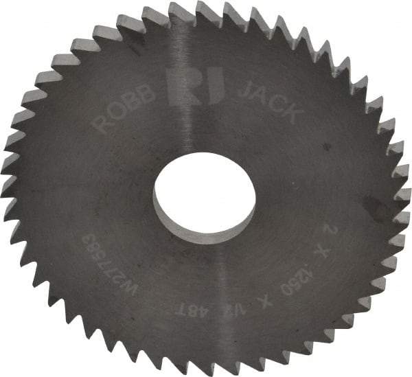 RobbJack - 2" Diam x 1/8" Blade Thickness x 1/2" Arbor Hole Diam, 48 Tooth Slitting and Slotting Saw - Arbor Connection, Right Hand, Uncoated, Solid Carbide, Concave Ground - Exact Tool & Supply
