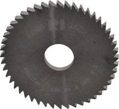 RobbJack - 2" Diam x 1/8" Blade Thickness x 1/2" Arbor Hole Diam, 48 Tooth Slitting and Slotting Saw - Arbor Connection, Right Hand, Uncoated, Solid Carbide, Concave Ground - Exact Tool & Supply