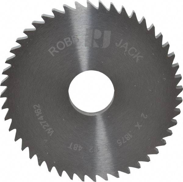 RobbJack - 2" Diam x 3/16" Blade Thickness x 1/2" Arbor Hole Diam, 48 Tooth Slitting and Slotting Saw - Arbor Connection, Right Hand, Uncoated, Solid Carbide, Concave Ground - Exact Tool & Supply