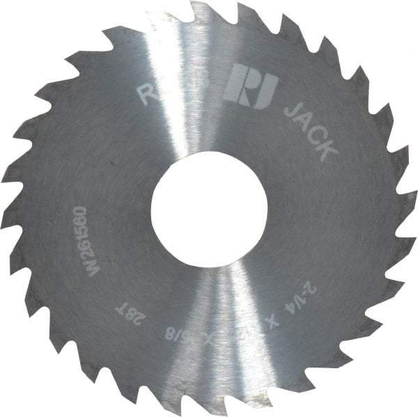 RobbJack - 2-1/4" Diam x 1/8" Blade Thickness x 5/8" Arbor Hole Diam, 28 Tooth Slitting and Slotting Saw - Arbor Connection, Right Hand, Uncoated, Solid Carbide, Concave Ground - Exact Tool & Supply