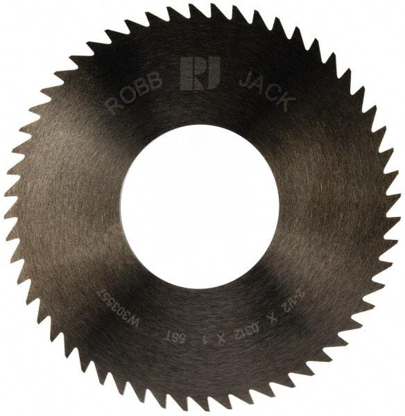 RobbJack - 2-1/2" Diam x 0.0312" Blade Thickness x 1" Arbor Hole Diam, 56 Tooth Slitting and Slotting Saw - Arbor Connection, Right Hand, Uncoated, Solid Carbide, Concave Ground - Exact Tool & Supply