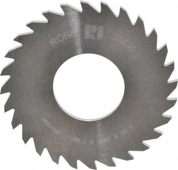 RobbJack - 2-1/2" Diam x 0.0937" Blade Thickness x 1" Arbor Hole Diam, 28 Tooth Slitting and Slotting Saw - Arbor Connection, Right Hand, Uncoated, Solid Carbide, Concave Ground - Exact Tool & Supply