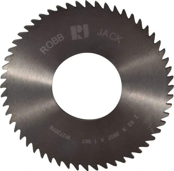 RobbJack - 2-1/2" Diam x 0.0937" Blade Thickness x 1" Arbor Hole Diam, 56 Tooth Slitting and Slotting Saw - Arbor Connection, Right Hand, Uncoated, Solid Carbide, Concave Ground - Exact Tool & Supply