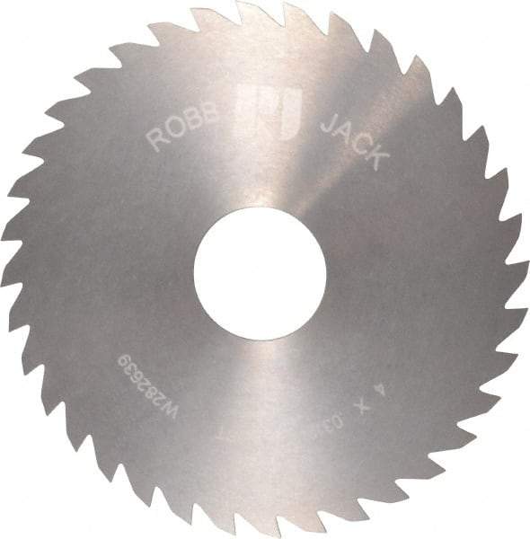 RobbJack - 4" Diam x 0.0312" Blade Thickness x 1" Arbor Hole Diam, 36 Tooth Slitting and Slotting Saw - Arbor Connection, Right Hand, Uncoated, Solid Carbide, Concave Ground - Exact Tool & Supply