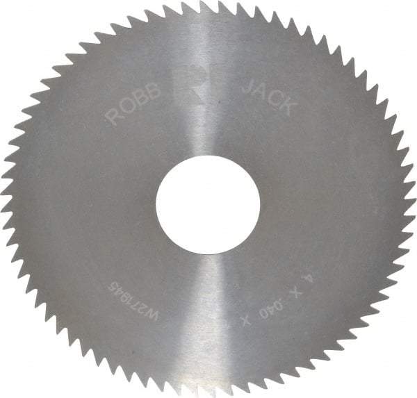 RobbJack - 4" Diam x 0.04" Blade Thickness x 1" Arbor Hole Diam, 72 Tooth Slitting and Slotting Saw - Arbor Connection, Right Hand, Uncoated, Solid Carbide, Concave Ground - Exact Tool & Supply