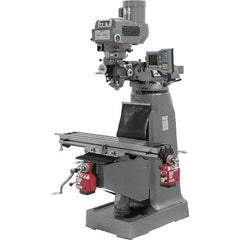 Jet - 9" Table Width x 49" Table Length, Variable Speed Pulley Control, 3 Phase Knee Milling Machine - R8 Spindle Taper, 3 hp - Exact Tool & Supply