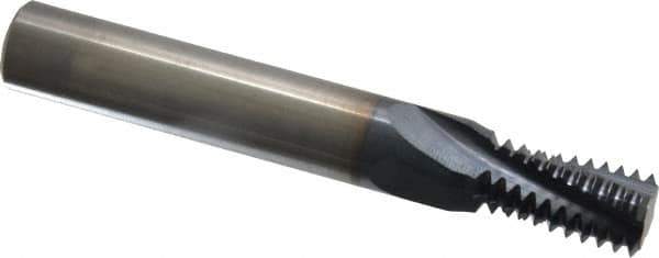 Accupro - 9/16-12 UNC, 0.45" Cutting Diam, 4 Flute, Solid Carbide Helical Flute Thread Mill - Internal Thread, 7/8" LOC, 3-1/2" OAL, 1/2" Shank Diam - Exact Tool & Supply