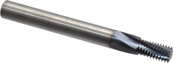 Accupro - 1/4-18 NPT, 0.36" Cutting Diam, 4 Flute, Solid Carbide Helical Flute Thread Mill - Internal Thread, 0.611" LOC, 3-1/2" OAL, 3/8" Shank Diam - Exact Tool & Supply