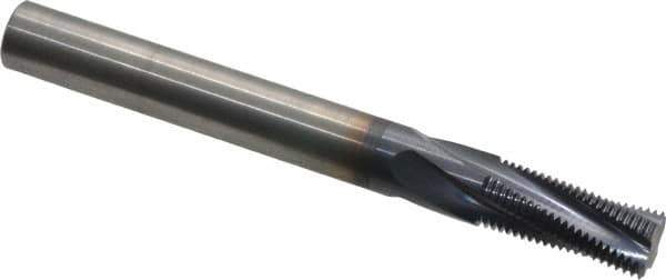 Accupro - M12x1.00 Metric Fine, 0.37" Cutting Diam, 4 Flute, Solid Carbide Helical Flute Thread Mill - Internal Thread, 7/8" LOC, 3-1/2" OAL, 3/8" Shank Diam - Exact Tool & Supply
