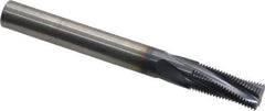 Accupro - M12x1.00 Metric Fine, 0.37" Cutting Diam, 4 Flute, Solid Carbide Helical Flute Thread Mill - Internal Thread, 7/8" LOC, 3-1/2" OAL, 3/8" Shank Diam - Exact Tool & Supply