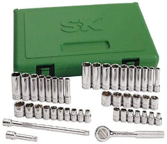 SK - 41 Piece 1/4" Drive Standard Deep Socket Set - 12 Points, 3/16 to 9/16", 5 to 14mm, Inch/Metric Measurement Standard - Exact Tool & Supply