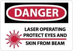 NMC - "Danger - Laser Operating - Protect Eyes and Skin From Beam", 10" Long x 14" Wide, Rigid Plastic Safety Sign - Rectangle, 0.05" Thick, Use for Accident Prevention - Exact Tool & Supply