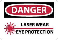 NMC - "Danger - Laser - Wear Eye Protection", 10" Long x 14" Wide, Rigid Plastic Safety Sign - Rectangle, 0.05" Thick, Use for Accident Prevention - Exact Tool & Supply