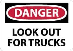 NMC - "Danger - Look Out for Trucks", 10" Long x 14" Wide, Rigid Plastic Safety Sign - Rectangle, 0.05" Thick, Use for Accident Prevention - Exact Tool & Supply