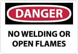NMC - "Danger - No Welding or Open Flames", 10" Long x 14" Wide, Rigid Plastic Safety Sign - Rectangle, 0.05" Thick, Use for Accident Prevention - Exact Tool & Supply