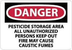 NMC - "Danger - Pesticide Storage Area - All Unauthorized Persons Keep Out - Fire May Cause Caustic Fumes", 10" Long x 14" Wide, Rigid Plastic Safety Sign - Rectangle, 0.05" Thick, Use for Security & Admittance - Exact Tool & Supply