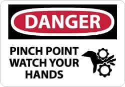 NMC - "Danger - Pinch Point - Watch Your Hands", 10" Long x 14" Wide, Rigid Plastic Safety Sign - Rectangle, 0.05" Thick, Use for Accident Prevention - Exact Tool & Supply