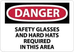 NMC - "Danger - Safety Glasses and Hard Hats Required in This Area", 10" Long x 14" Wide, Rigid Plastic Safety Sign - Rectangle, 0.05" Thick, Use for Accident Prevention - Exact Tool & Supply