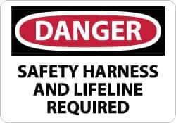 NMC - "Danger - Safety Harness and Lifeline Required", 10" Long x 14" Wide, Rigid Plastic Safety Sign - Rectangle, 0.05" Thick, Use for Accident Prevention - Exact Tool & Supply