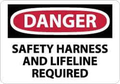NMC - "Danger - Safety Harness and Lifeline Required", 10" Long x 14" Wide, Rigid Plastic Safety Sign - Rectangle, 0.05" Thick, Use for Accident Prevention - Exact Tool & Supply