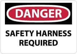 NMC - "Danger - Safety Harness Required", 10" Long x 14" Wide, Rigid Plastic Safety Sign - Rectangle, 0.05" Thick, Use for Accident Prevention - Exact Tool & Supply