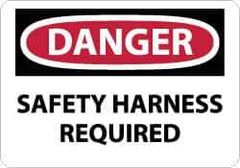 NMC - "Danger - Safety Harness Required", 10" Long x 14" Wide, Rigid Plastic Safety Sign - Rectangle, 0.05" Thick, Use for Accident Prevention - Exact Tool & Supply