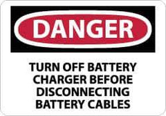 NMC - "Danger - Turn off Battery Charger Before Disconnecting Battery Cables", 10" Long x 14" Wide, Rigid Plastic Safety Sign - Rectangle, 0.05" Thick, Use for Accident Prevention - Exact Tool & Supply