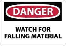 NMC - "Danger - Watch for Falling Material", 10" Long x 14" Wide, Rigid Plastic Safety Sign - Rectangle, 0.05" Thick, Use for Accident Prevention - Exact Tool & Supply