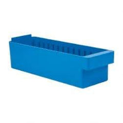 Quantum Storage - 17-5/8" Deep, Blue High-Impact Polystyrene Drawer Bin - 4-5/8" High x 5-9/16" Wide x 17-5/8" Long - Exact Tool & Supply