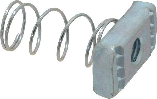 Empire - 3/8" Rod, Electro Galvanized Carbon Steel Spring Strut Nut - Used for Attaching Hanger Rod or Other Accessories to Strut - Exact Tool & Supply