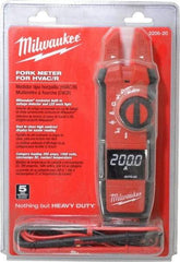 Milwaukee Tool - 2206-20, CAT IV, CAT III, Digital True RMS Clamp Meter with 0.63" Fork Jaws - 1000 VAC/VDC, 200 AC/DC Amps, Measures Voltage, Capacitance, Continuity, Current, Resistance, Temperature - Exact Tool & Supply