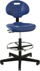 Bevco - 22 to 32" High Adjustable Height Swivel Stool - 27" Wide x 27" Deep, Polyurethane Seat, Blue - Exact Tool & Supply