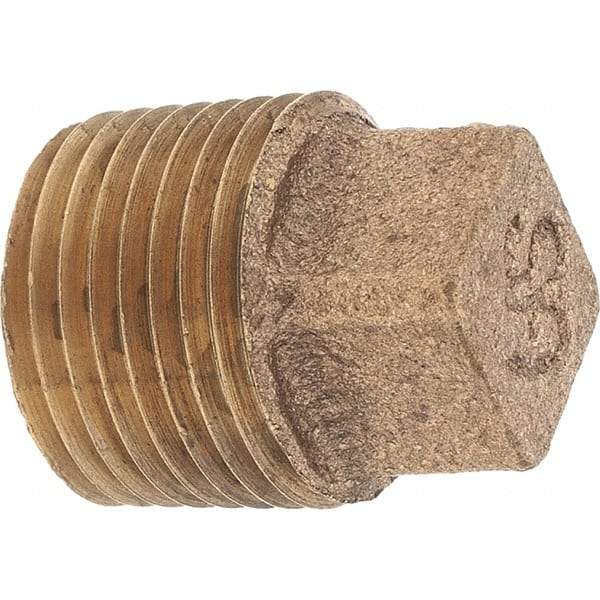 Merit Brass - Class 125, 3/8" Internal Pipe, Brass Square Head Plug - MNPT - Exact Tool & Supply