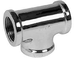 Merit Brass - Class 125, 3/8" Internal Pipe, Red Brass & Chrome Tee - FNPT x FNPT - Exact Tool & Supply
