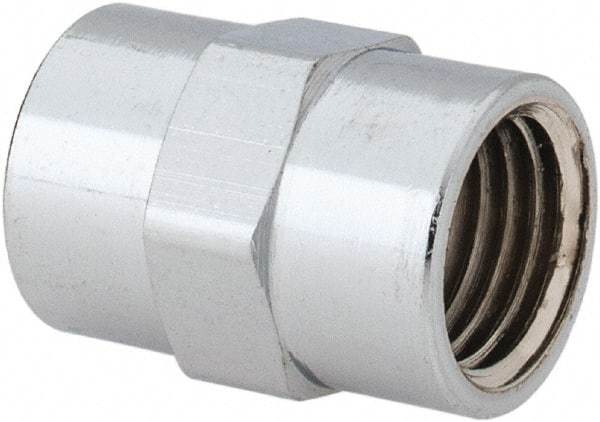 Merit Brass - Class 125, 1/4" Internal Pipe, Red Brass & Chrome Coupling - FNPT x FNPT - Exact Tool & Supply