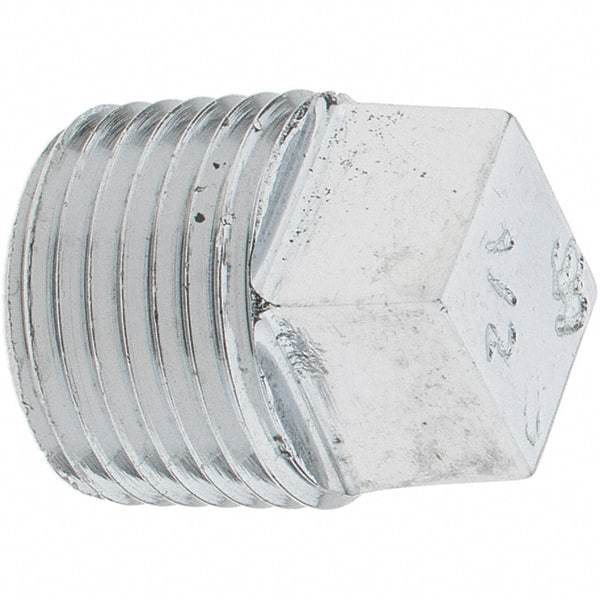 Merit Brass - Class 125, 1/2" Internal Pipe, Red Brass & Chrome Square Head Plug - MNPT - Exact Tool & Supply