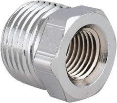 Merit Brass - Class 125, 1/2 x 1/4" Internal Pipe, Red Brass & Chrome Hex Bushing - MNPT x FNPT - Exact Tool & Supply