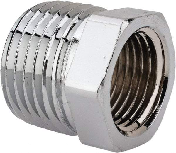 Merit Brass - Class 125, 1/2 x 3/8" Internal Pipe, Red Brass & Chrome Hex Bushing - MNPT x FNPT - Exact Tool & Supply