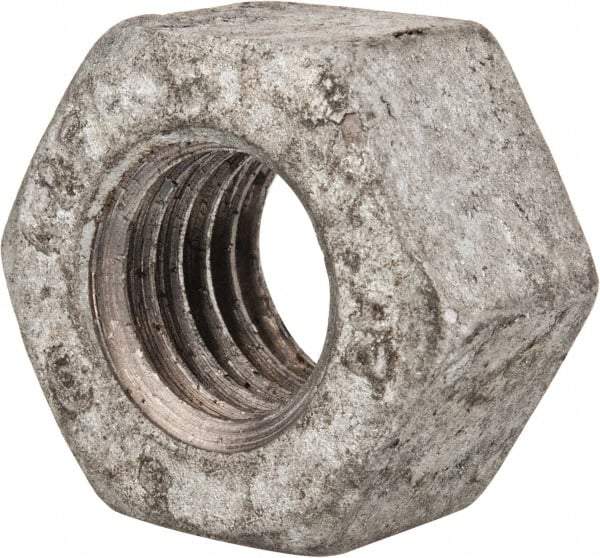 Value Collection - 9/16-12 UNC Steel Right Hand Heavy Hex Nut - 15/16" Across Flats, 35/64" High, Galvanized Finish - Exact Tool & Supply