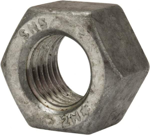 Value Collection - 7/8-9 UNC Steel Right Hand Heavy Hex Nut - 1-7/16" Across Flats, 55/64" High, Galvanized Finish - Exact Tool & Supply