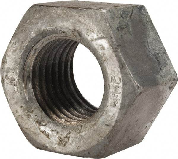 Value Collection - 1-3/8 - 6 UNC Steel Right Hand Heavy Hex Nut - 2-3/16" Across Flats, 1-11/32" High, Hot Dipped Galvanized Finish - Exact Tool & Supply